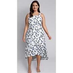 Lane Bryant NEW Floral High-Low Ruffle Midi Dress White Blue Women's 24